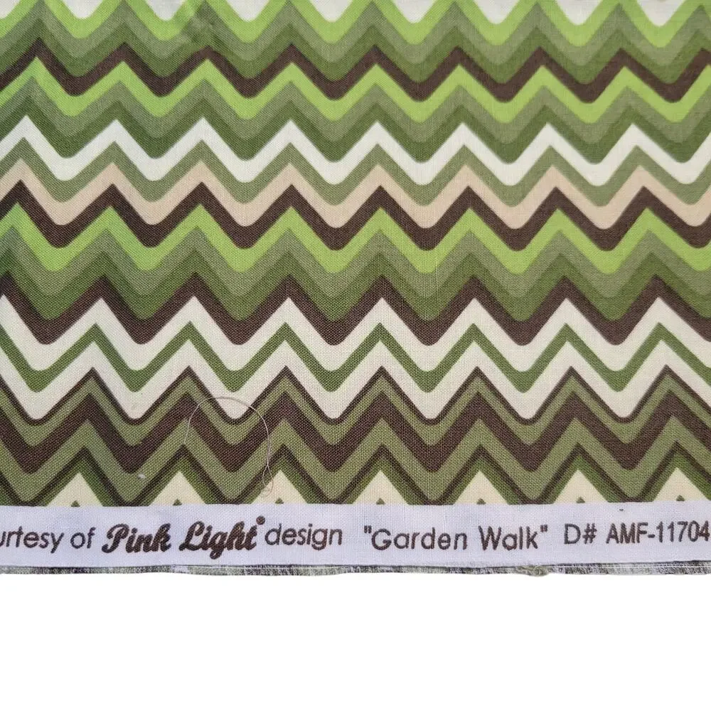 Cotton Fabric Green Brown Chevron Elizabeth Caldwell Garden Walk 1yd x 44”